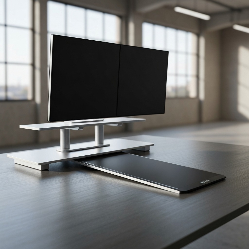 EleTab dual monitor stand riser for walking pad desk setup