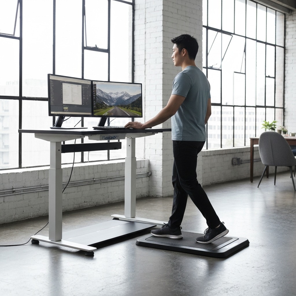 FlexiSpot EF1 electric standing desk for walking pad dual monitor setup