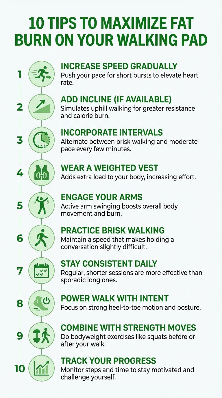 10 tips to maximize fat burn on a walking pad infographic