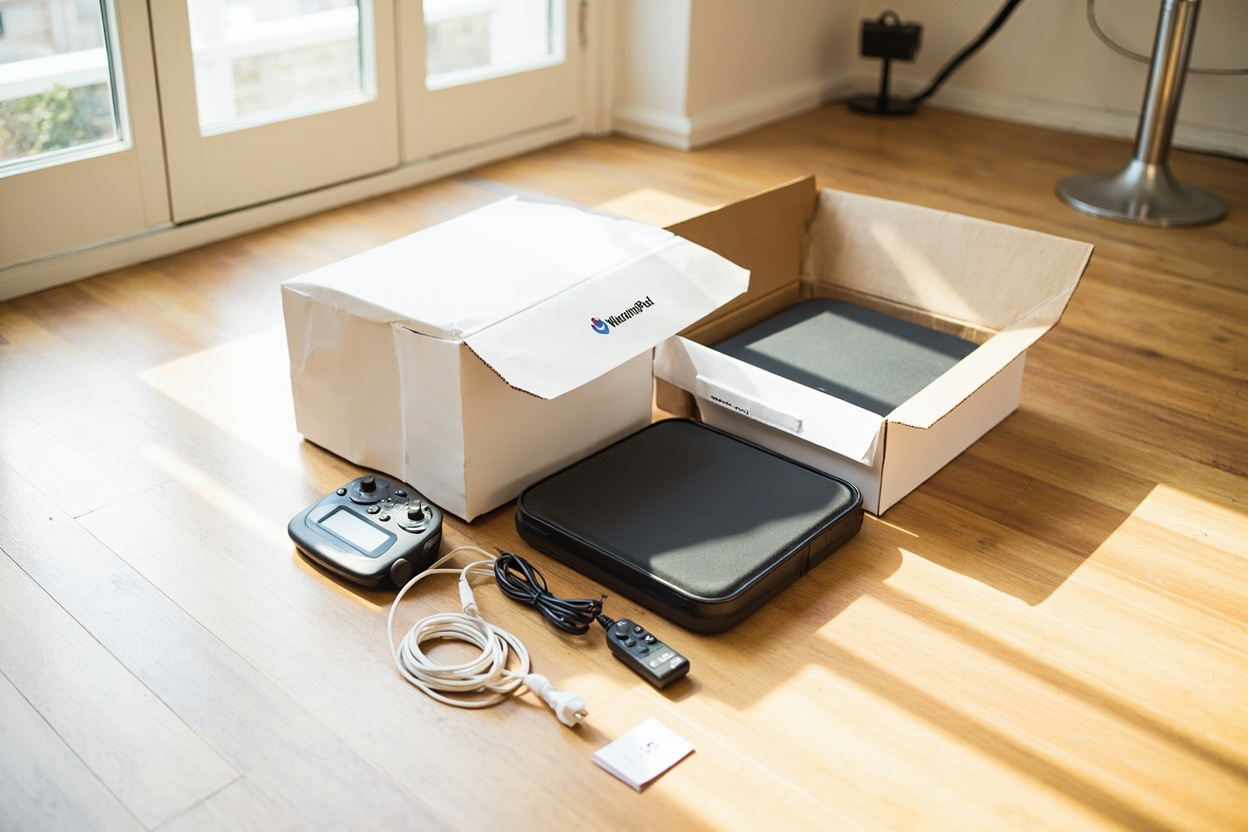 WalkingPad A1 Pro unboxed and ready to set up on a hardwood floor in a home office