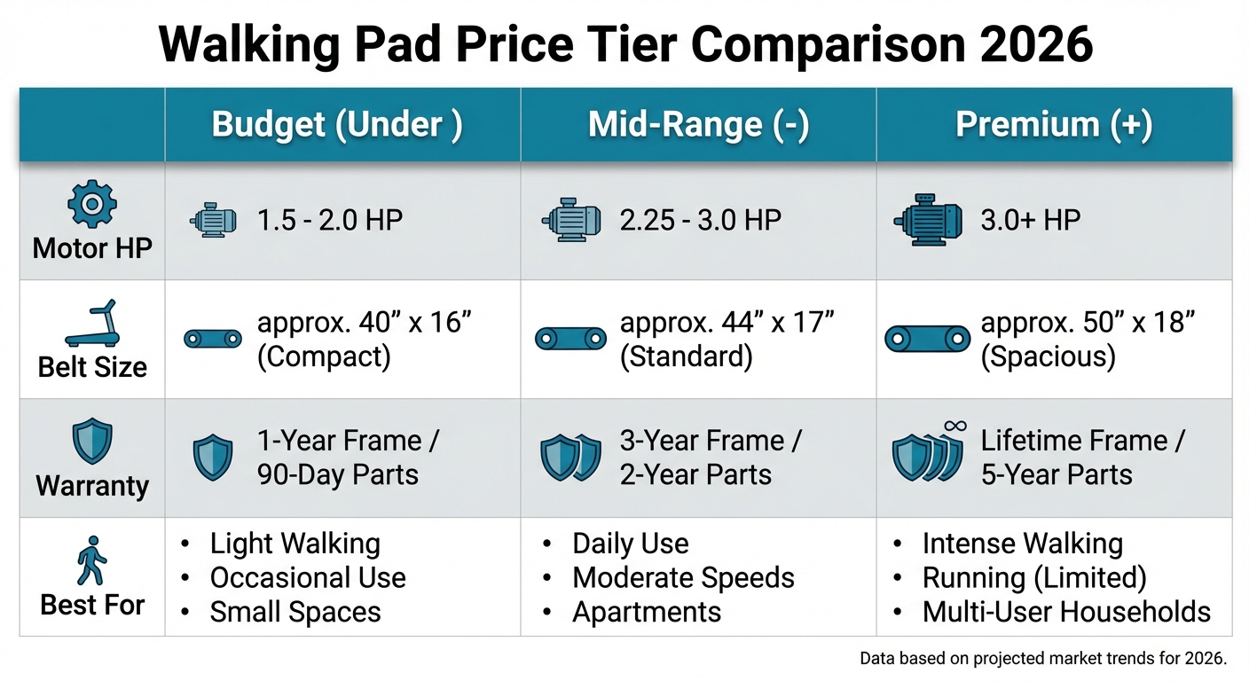 Budget vs Premium Walking Pad comparison infographic