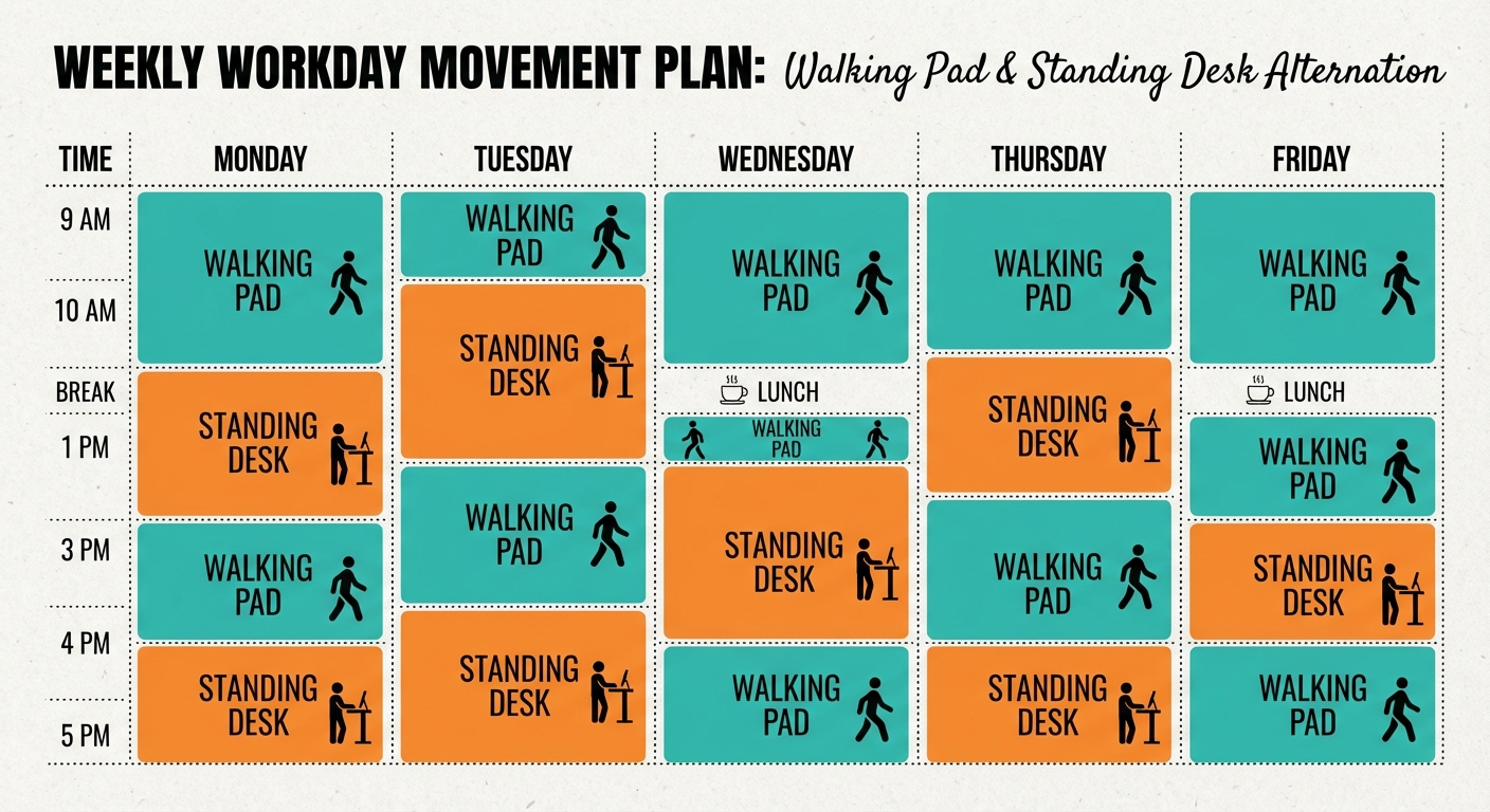 Ergonomic posture comparison for walking pad and standing desk setups