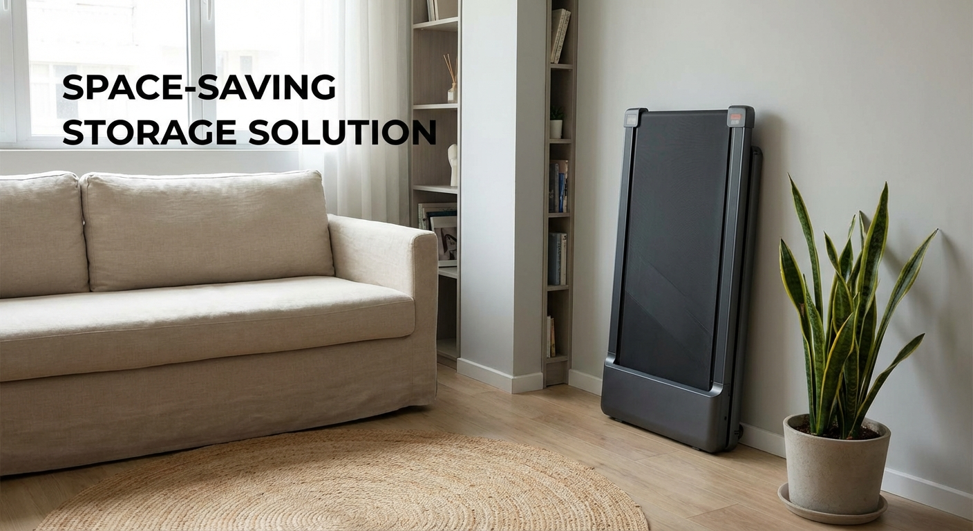 Compact walking pad setup in a small apartment home office.